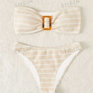 SHEIN striped textured bandeau bikini set
